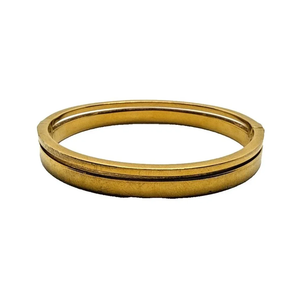 Michael Kors Gold Tone Crystal Rhinestone Bracelet Hinged Logo Bangle 7.5